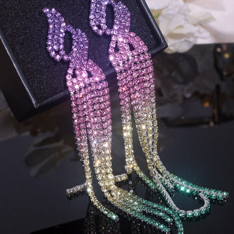 Sparkling Rhinestone Long Tassel Dangle Earring