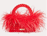Pearl Bead With Ostrich Feather Fur Handbag