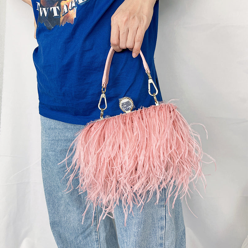 Pink fluffy cheap clutch bag