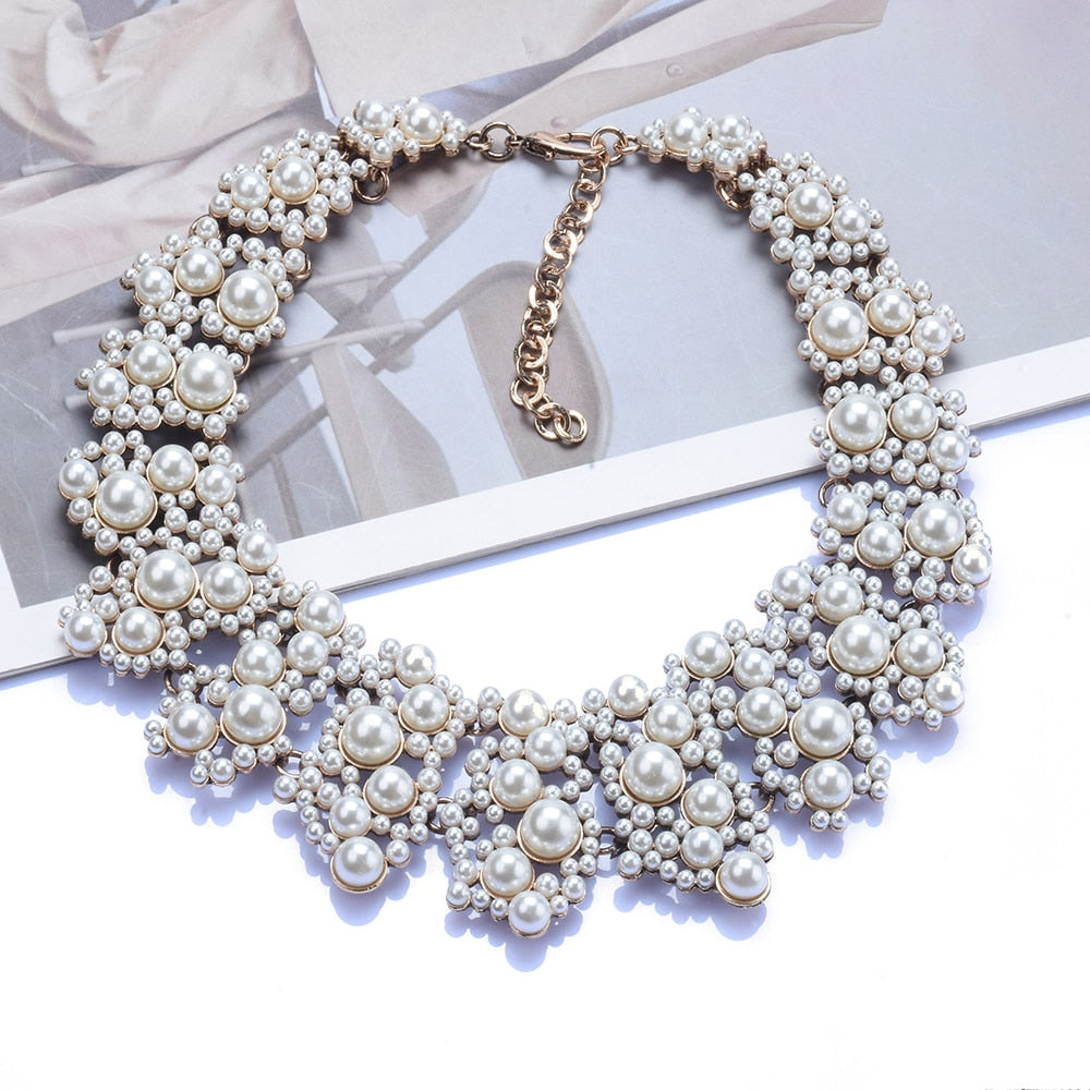 Crystal Rhinestone Pearls Necklace