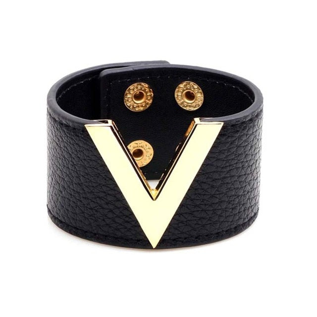 V Shaped Leather Cuff Bracelet