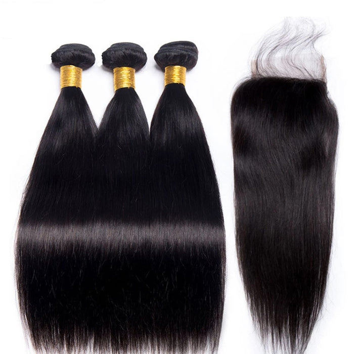 10- 30 inch  Peruvian Straight Hair Bundles With Closure