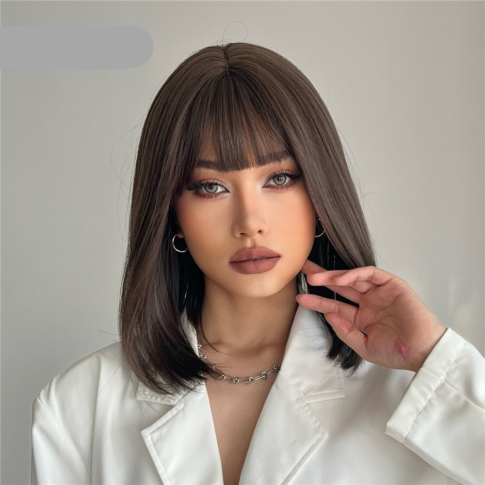 Dark Brown Short Bob Wigs