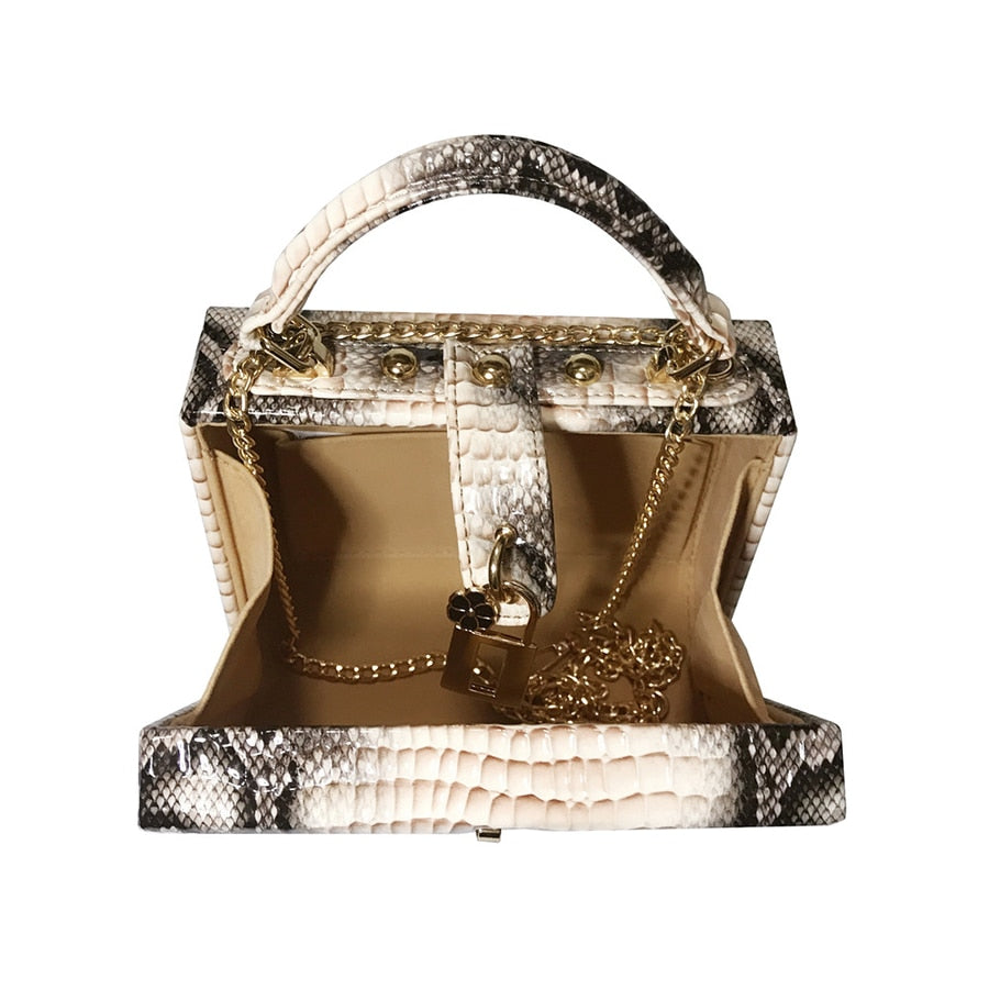 Compartment Snake Print PU Evening Clutch Bag