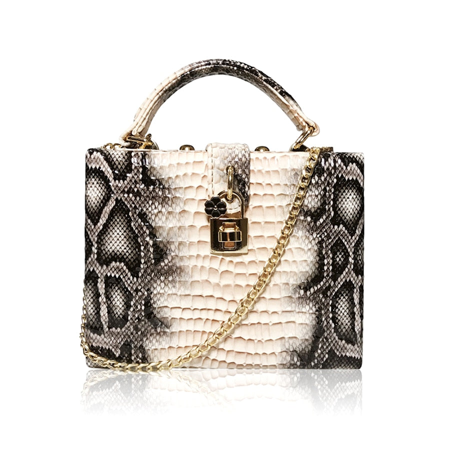 White Snake Print PU Evening Clutch Bag