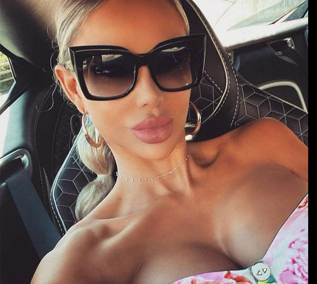 Model Using Square Oversized Cat Eye Sunglasses