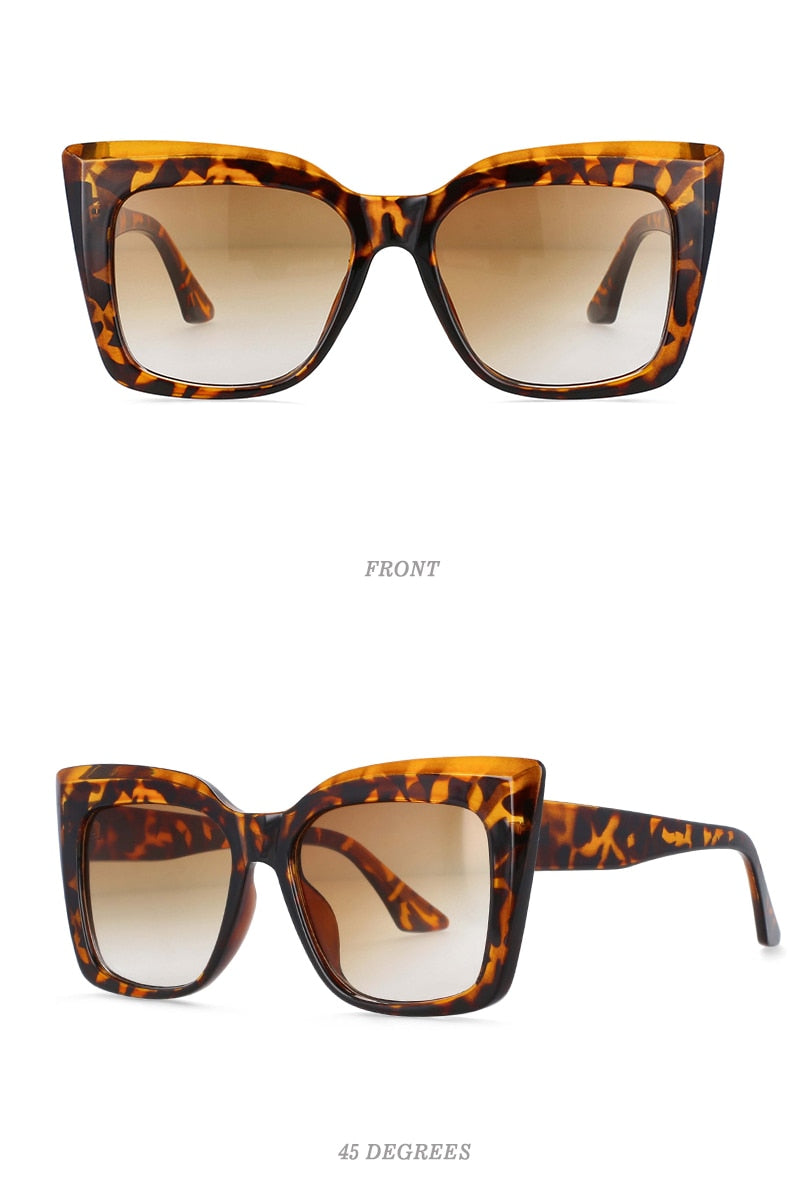 Leopard Square Oversized Cat Eye Sunglasses 