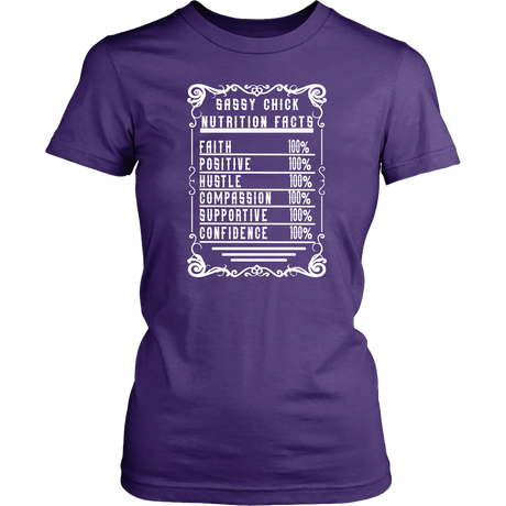 Sassy Chick Nutrition Facts Women's Unisex T-Shirt | Shop Sassy Chick - Purple