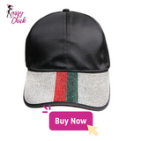 Black Satin Hat with Green and Red Stripe