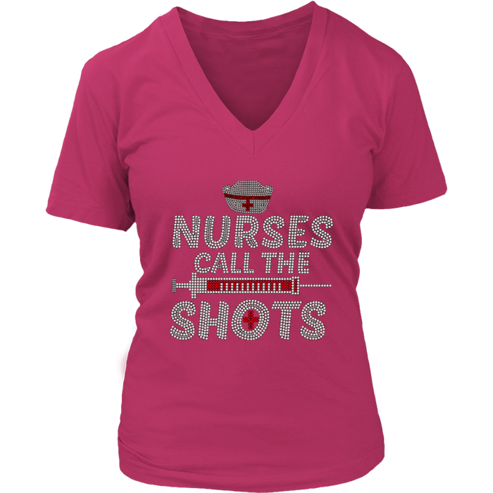 Nurses Call the Shots Women's V-Neck Tee - Pink | Shop Sassy Chick