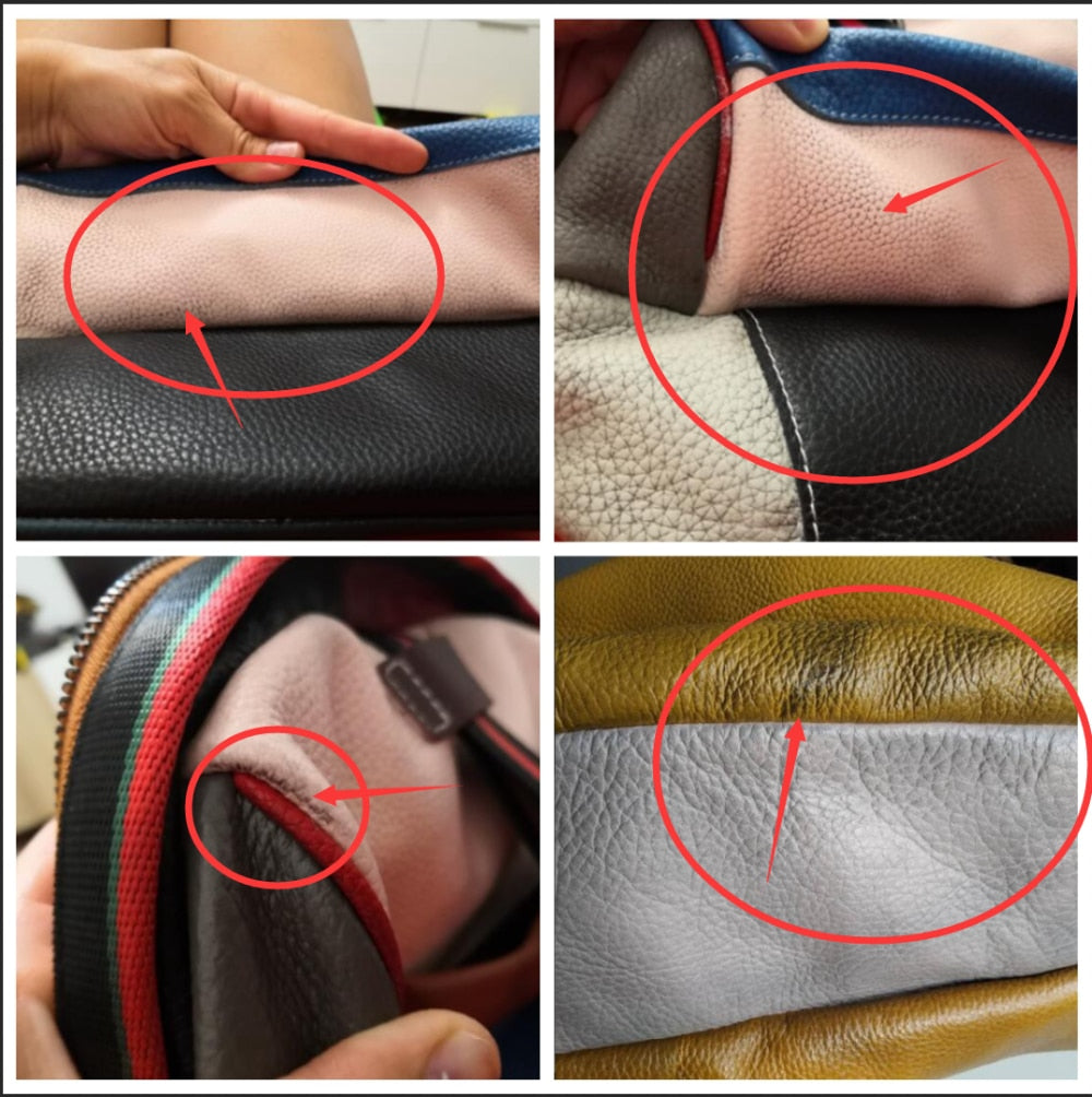 Details of Vintage Genuine Leather Back Bag with Patchwork