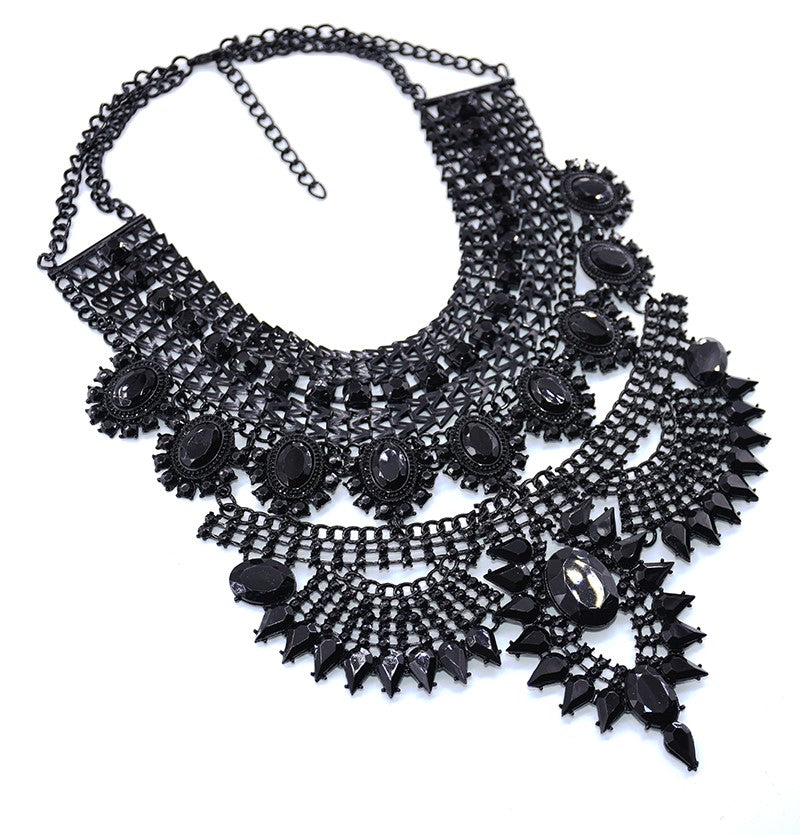 Black Vintage Maxi Large Collar Necklace