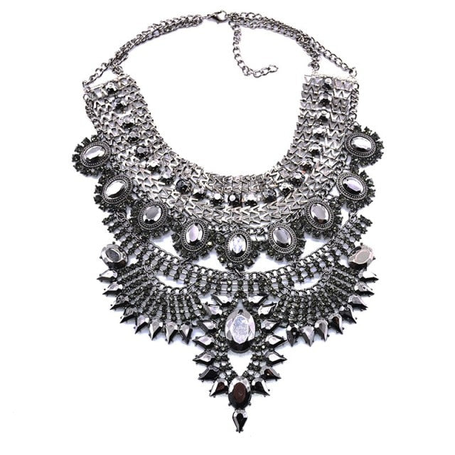 Black Silver Vintage Maxi Large Collar Necklace