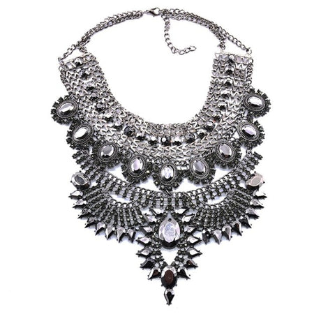 Black Silver Vintage Maxi Large Collar Necklace