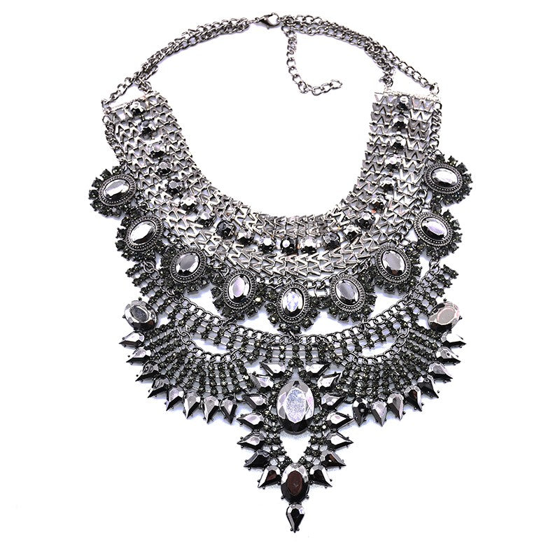 Silver Black Vintage Maxi Large Collar Necklace