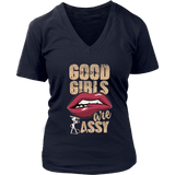 Good Girls are Sassy Women's V- Neck Tee - Navy