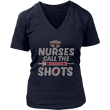 Nurses Call the Shots Women's V-Neck Tee - Navy | Shop Sassy Chick