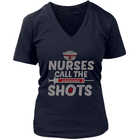 Nurses Call the Shots Women's V-Neck Tee - Navy | Shop Sassy Chick