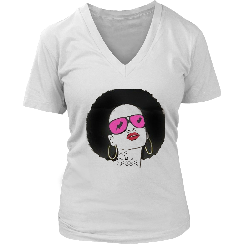 Sassy Afro Women's V-Neck Tee - White  | Shop Sassy Chick