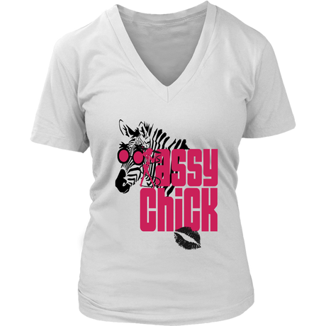 Sassy Zebra Women's V- Neck Tee -White | Shop Sassy Chick