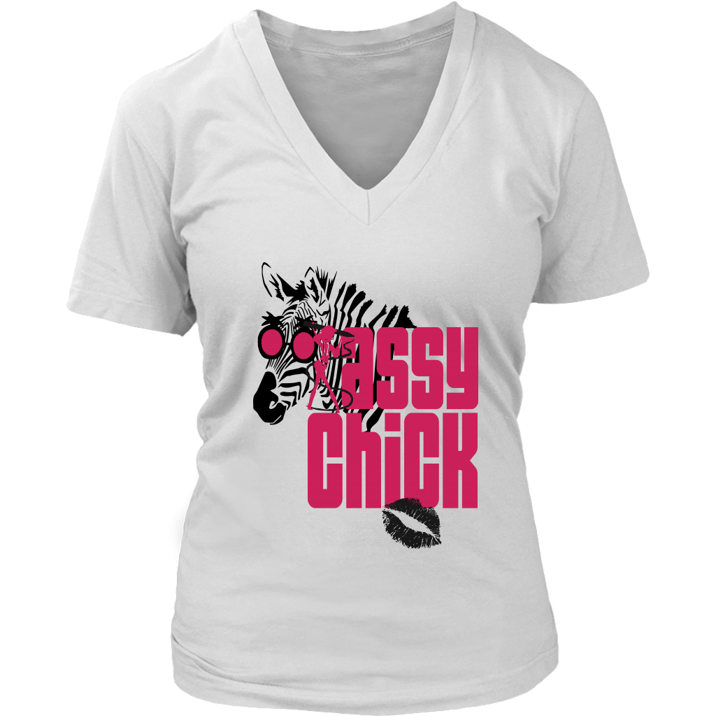 Sassy Zebra Women's V- Neck Tee -White | Shop Sassy Chick