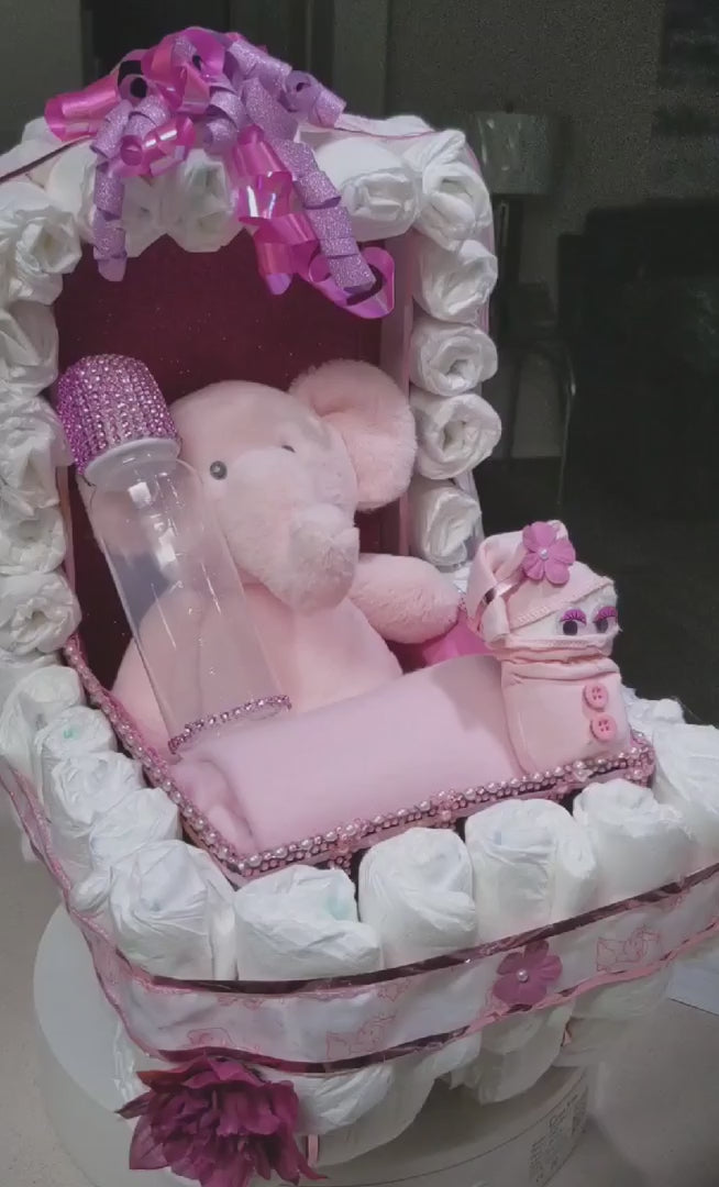 Baby Carriage Diaper Cake for Girl Baby Shower,Centerpiece,New Baby  Gift.for sale,free shipping sold by Giftbasketsbymel on Storenvy