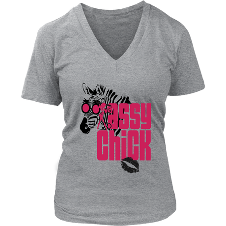 Sassy Zebra Women's V- Neck Tee -Grey | Shop Sassy Chick