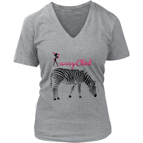 Sassy Zebra Women's V- Neck Tee - Grey | Shop Sassy Chick