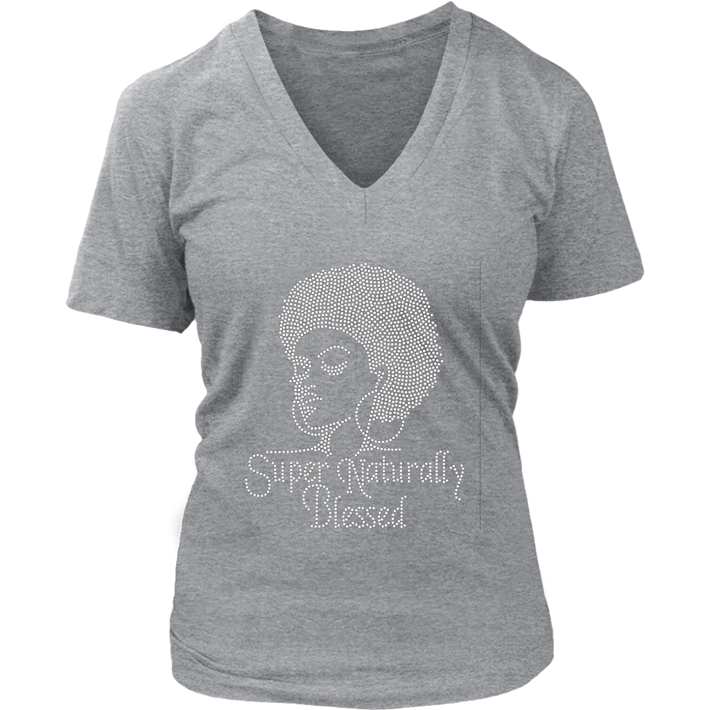 Super Naturally Blessed V- Neck Tee - Grey | Shop Sassy Chick