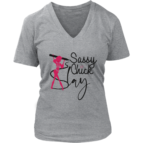 Slay Sassy Chick Women's V- Neck Tee -Grey | Shop Sassy Chick