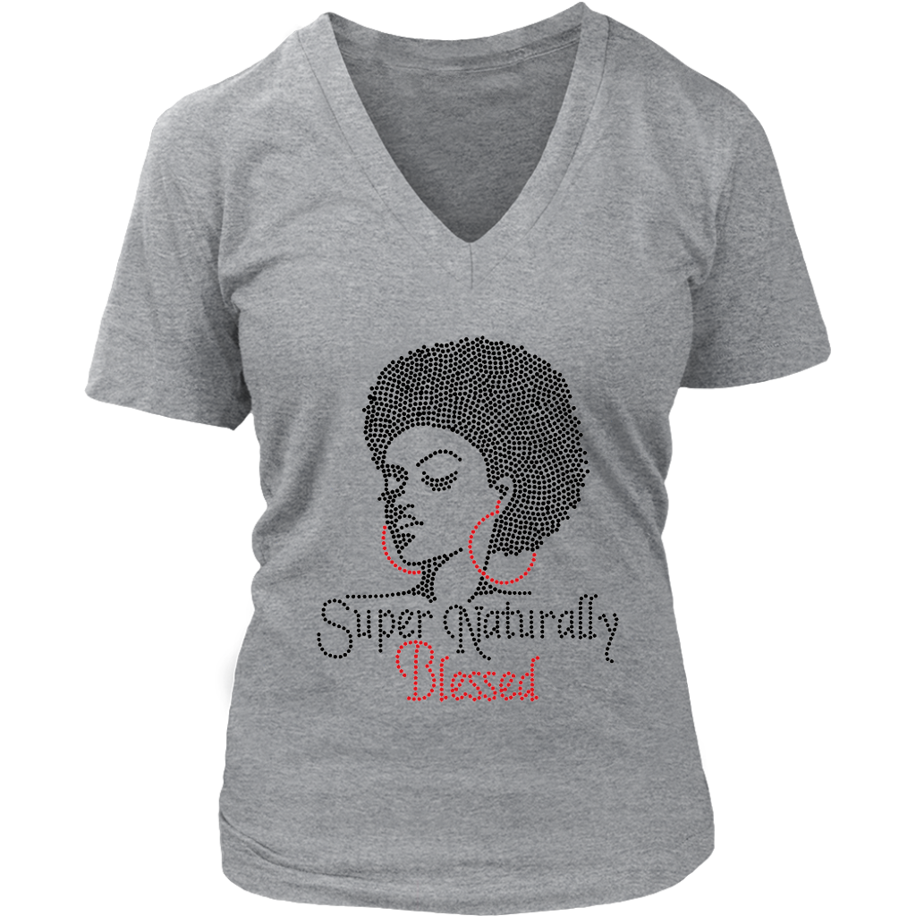 Super Naturally Blessed Women's V- Neck - Grey | Shop Sassy Chick