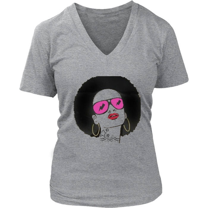 Sassy Afro Women's V-Neck Tee - Grey | Shop Sassy Chick