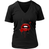 Black Red Lips V-Neck - Shop Sassy Chick 