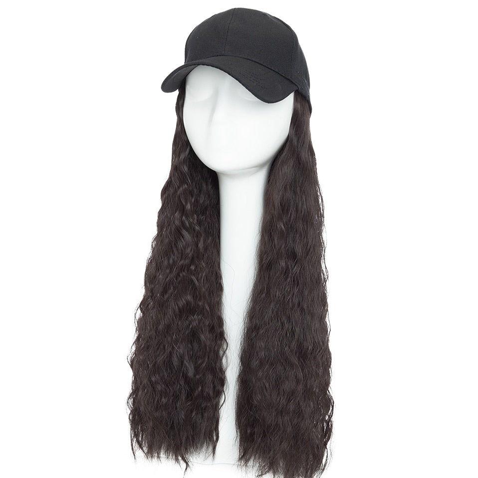 Synthetic Baseball Cap Wig Hat With Hair Water Wave