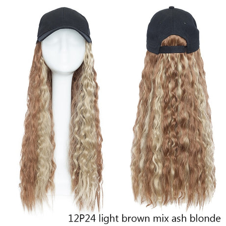 Synthetic Baseball Cap Wig Hat With Hair Water Wave