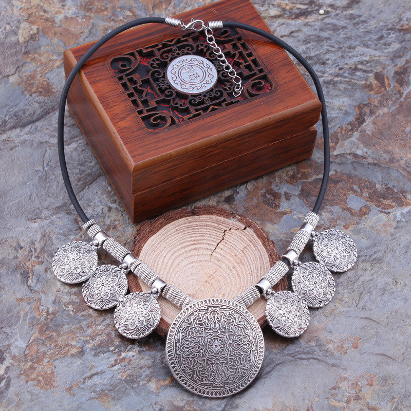 Silver Color Carved Coin Necklaces