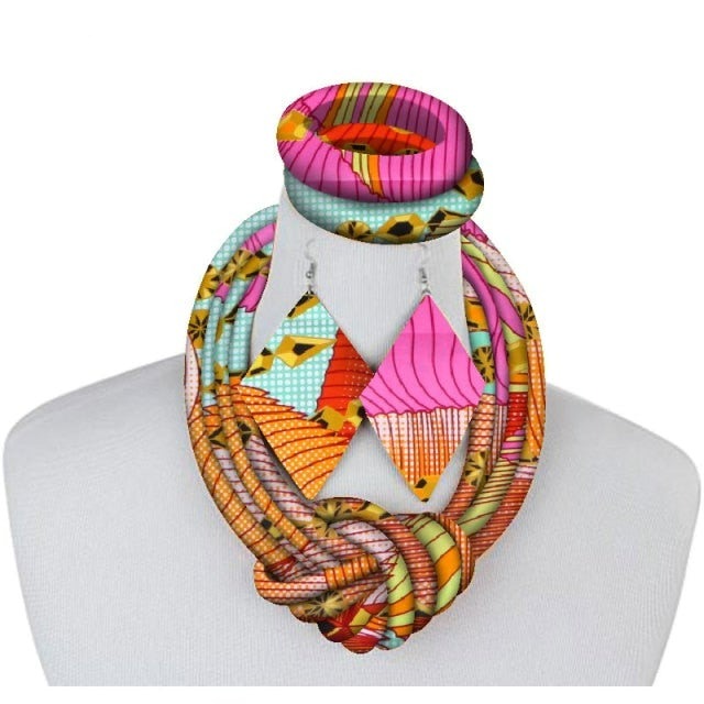 African Fabric Necklace Set