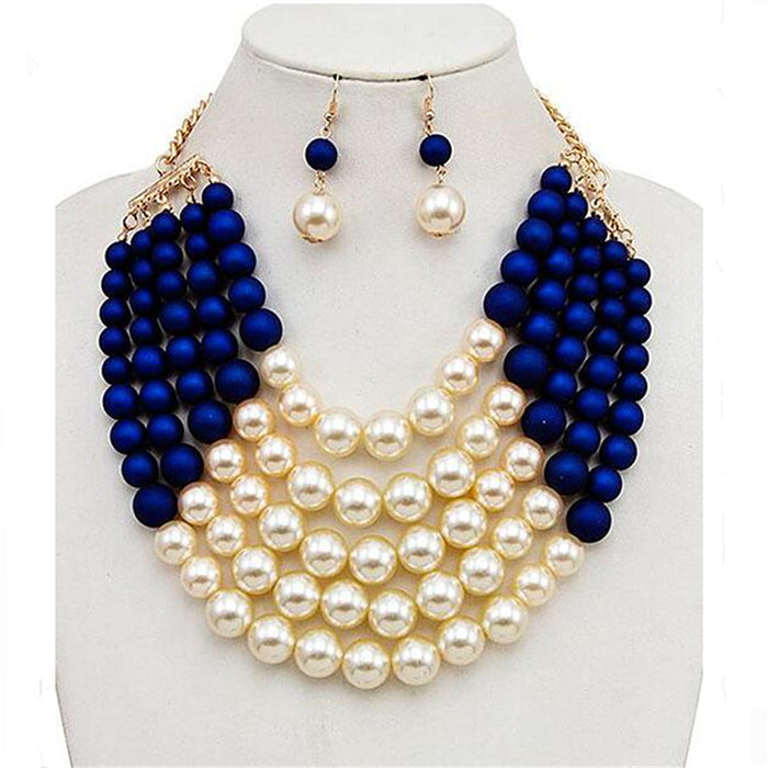 Label Blue Beads White Choker Chunky Necklace