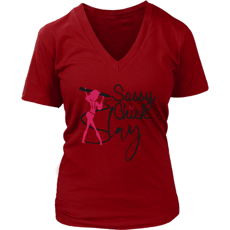 Slay Sassy Chick Women's V- Neck Tee -Red | Shop Sassy Chick