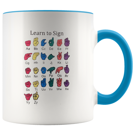 Learn ASL Ceramic Accent Mug - Blue | Shop Sassy Chick
